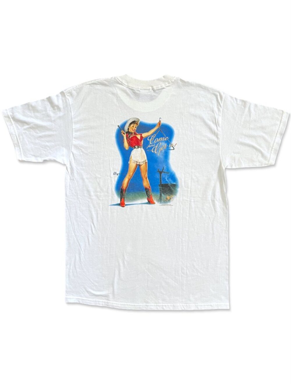Vintage 2002 Heart Throb Wear - Come And Get It! - Gil Elvgren Western Pin-Up